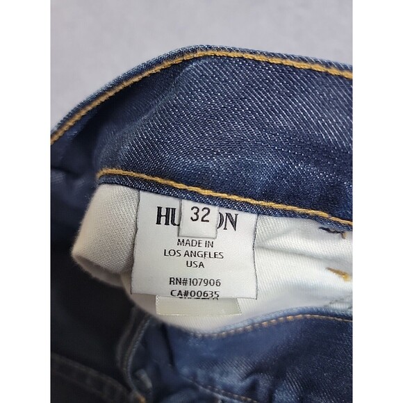 Hudson Jeans Mens 32 34x33 Straight Dark Blue Distressed Mid Rise Stretch USA - Picture 11 of 15
